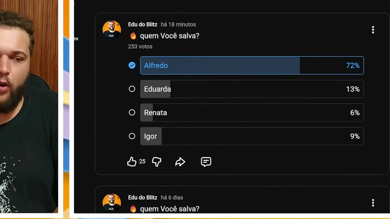 Renata aparece atrás de Igor em duas enquetes apresentadas pelo Blitz do Edu, mas votação informal não determina eliminação em A Fazenda 18