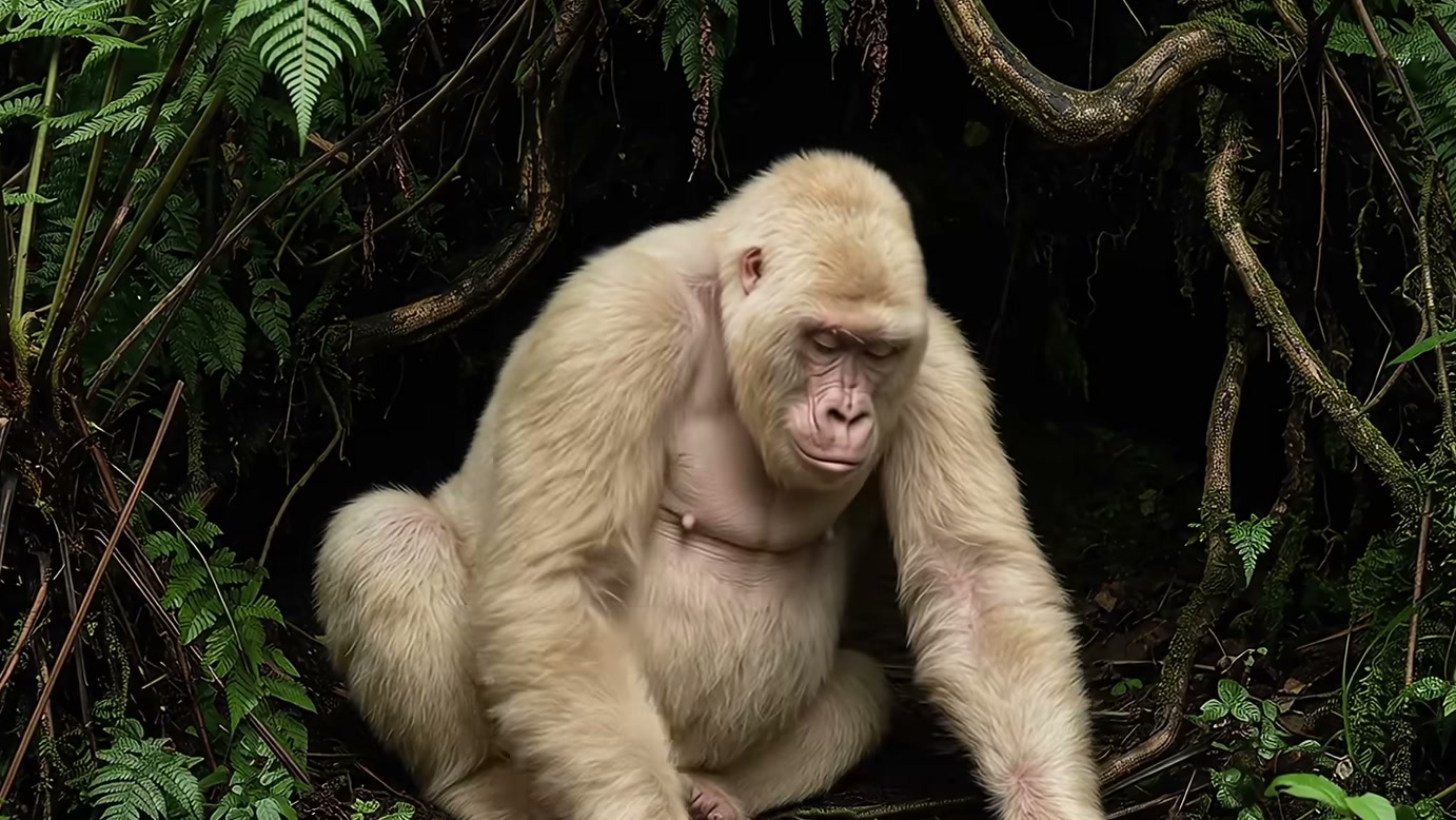 Nascimento de gorila descrito como albino ganha promessa de reação inesperada, enquanto a mãe segura o bebê e outro familiar se aproxima na história