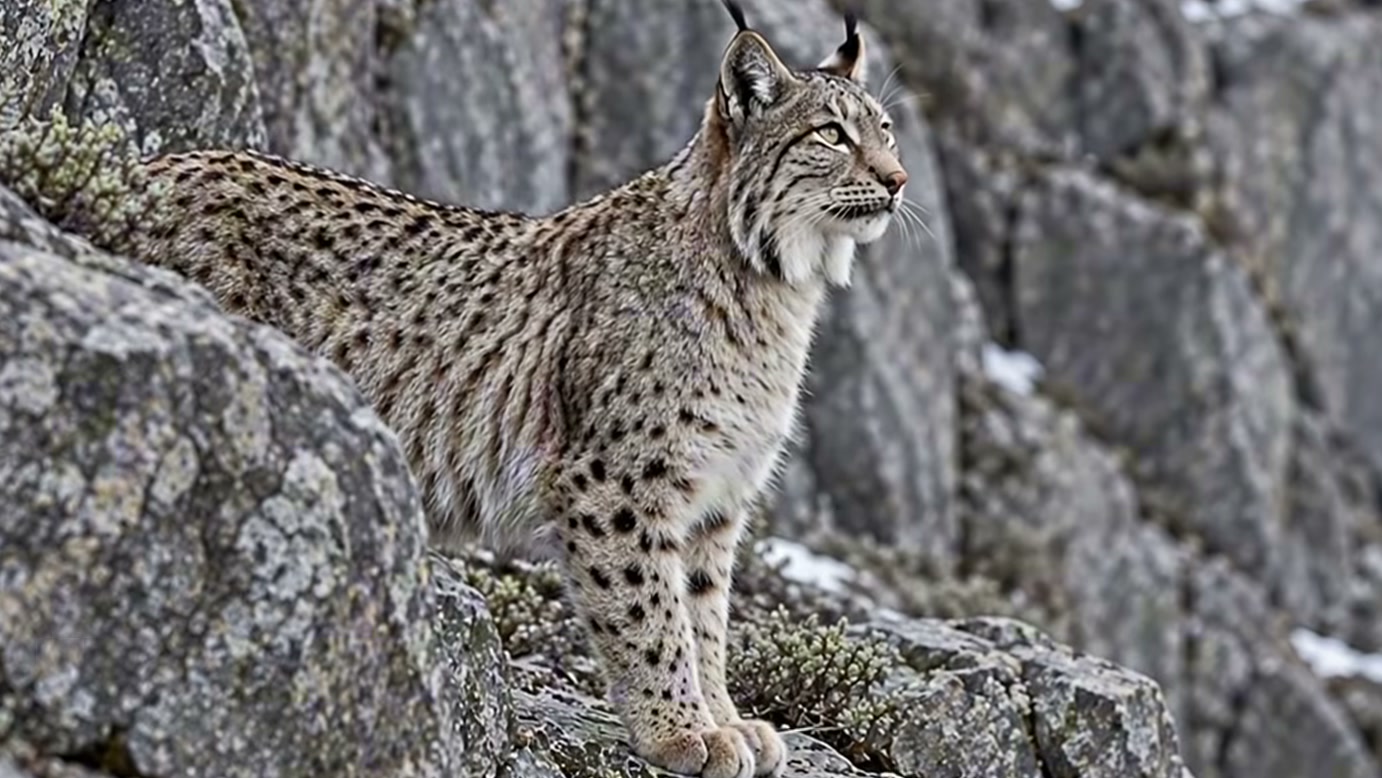 Filhote de markhor mal consegue ficar em pé após nascer em penhasco, mas precisa atravessar uma fenda com um lince por perto na narrativa do vídeo