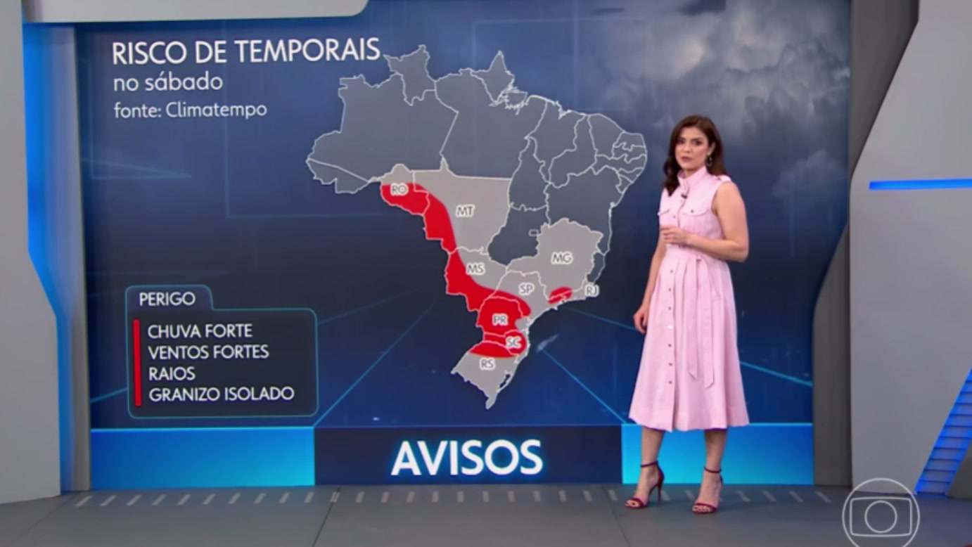 Nove estados aparecem sob risco de temporais na previsão divulgada pelo Diego News, enquanto rajadas perto de 70 km/h ampliam a atenção em outras áreas