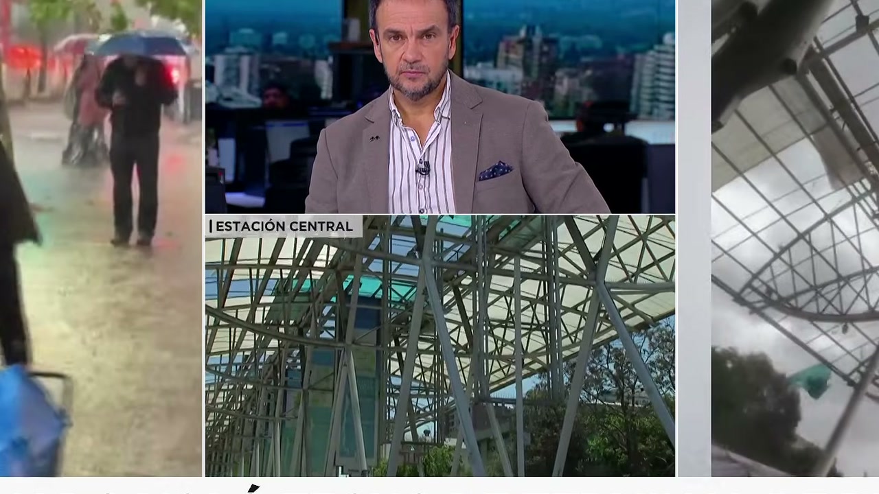 Tornado arranca coberturas de terminal em Santiago e espalha destroços, mas dia seguinte ainda revela chapas presas na rede elétrica, segundo Meganoticias